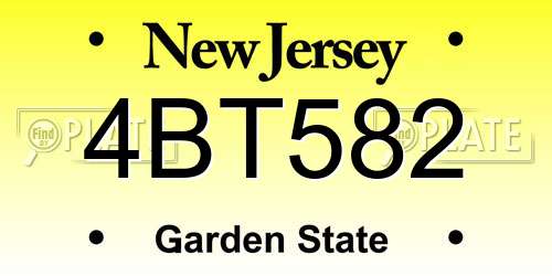 4BT582 New Jersey License Plate
