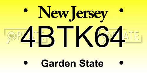4BTK64 New Jersey License Plate