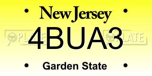 4BUA3 New Jersey License Plate