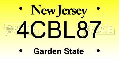 4CBL87 New Jersey License Plate