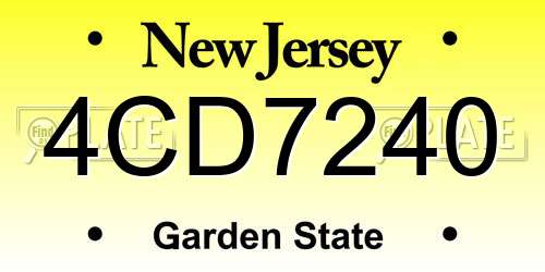 4CD7240 New Jersey License Plate
