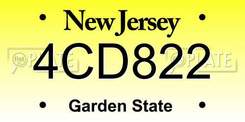 4CD822 New Jersey License Plate