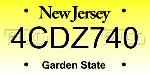4CDZ740 New Jersey License Plate
