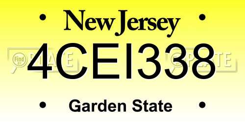 4CEI338 New Jersey License Plate