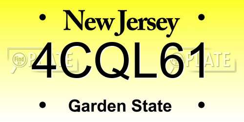 4CQL61 New Jersey License Plate