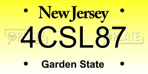 4CSL87 New Jersey License Plate