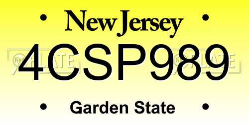 4CSP989 New Jersey License Plate