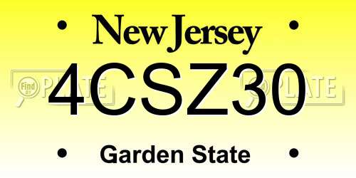 4CSZ30 New Jersey License Plate