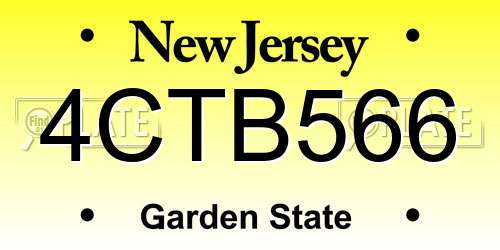 4CTB566 New Jersey License Plate