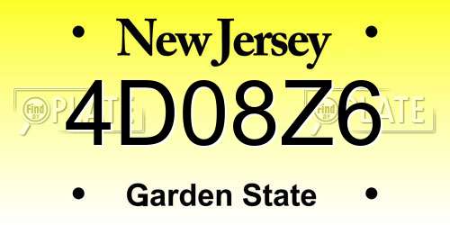 4D08Z6 New Jersey License Plate