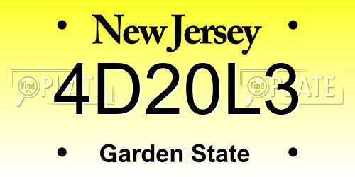 4D20L3 New Jersey License Plate