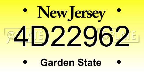 4D22962 New Jersey License Plate