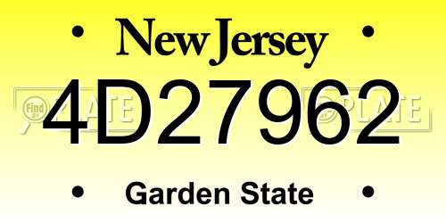 4D27962 New Jersey License Plate