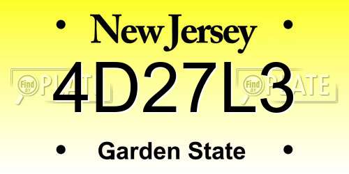 4D27L3 New Jersey License Plate