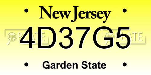 4D37G5 New Jersey License Plate