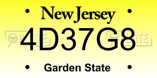 4D37G8 New Jersey License Plate