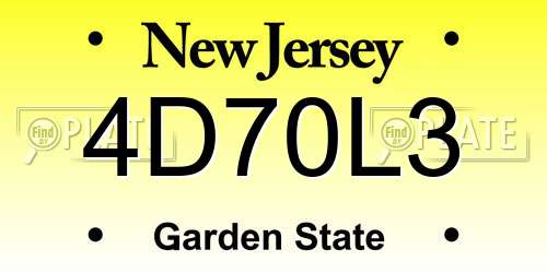 4D70L3 New Jersey License Plate