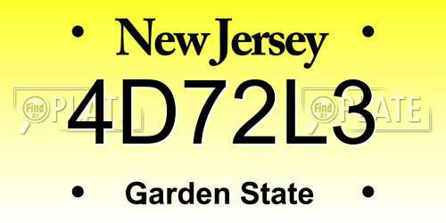 4D72L3 New Jersey License Plate
