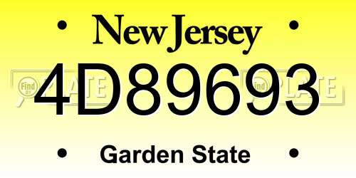 4D89693 New Jersey License Plate
