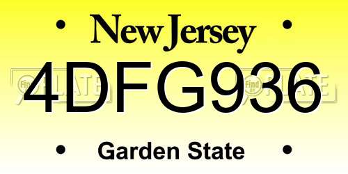 4DFG936 New Jersey License Plate