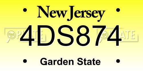 4DS874 New Jersey License Plate