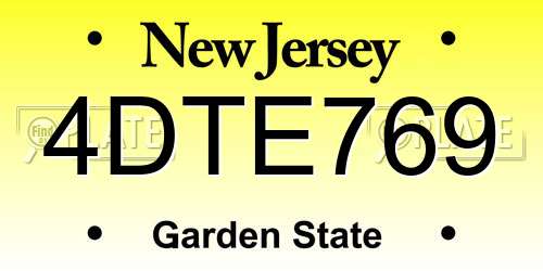 4DTE769 New Jersey License Plate
