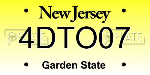 4DTO07 New Jersey License Plate