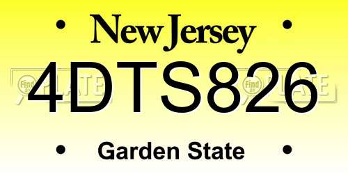 4DTS826 New Jersey License Plate