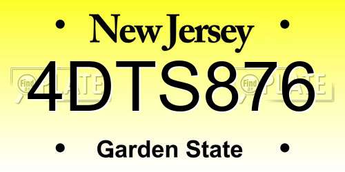 4DTS876 New Jersey License Plate