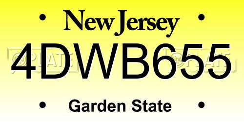 4DWB655 New Jersey License Plate