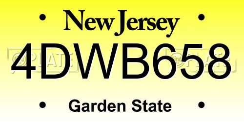 4DWB658 New Jersey License Plate
