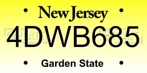4DWB685 New Jersey License Plate