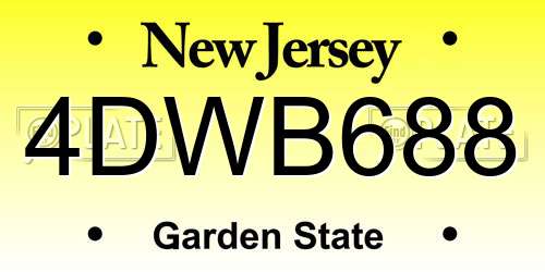 4DWB688 New Jersey License Plate