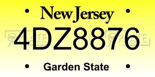 4DZ8876 New Jersey License Plate