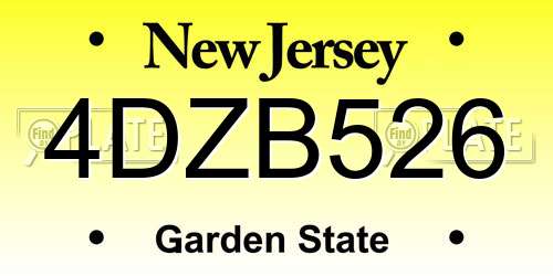 4DZB526 New Jersey License Plate
