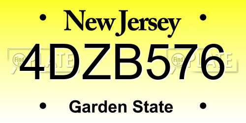 4DZB576 New Jersey License Plate