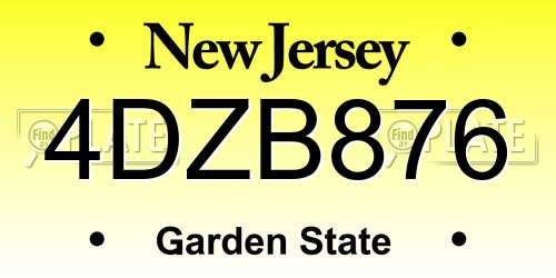4DZB876 New Jersey License Plate