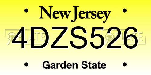 4DZS526 New Jersey License Plate