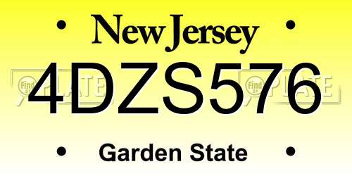 4DZS576 New Jersey License Plate