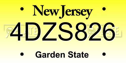 4DZS826 New Jersey License Plate
