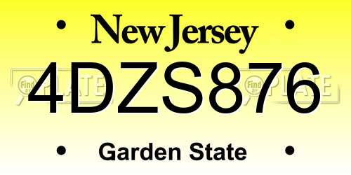 4DZS876 New Jersey License Plate