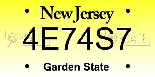 4E74S7 New Jersey License Plate