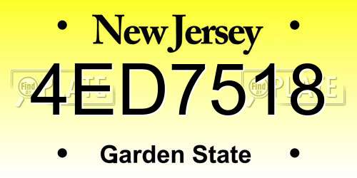 4ED7518 New Jersey License Plate