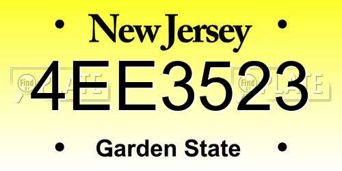 4EE3523 New Jersey License Plate