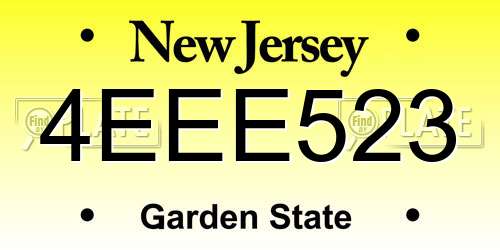 4EEE523 New Jersey License Plate
