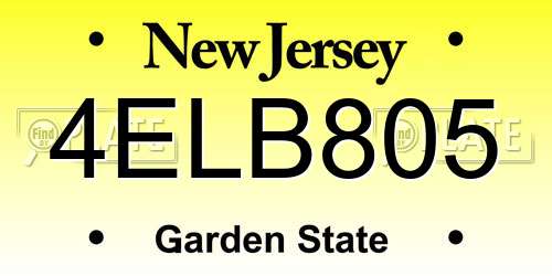 4ELB805 New Jersey License Plate