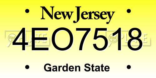 4EO7518 New Jersey License Plate