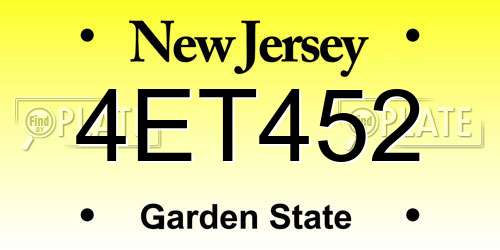 4ET452 New Jersey License Plate