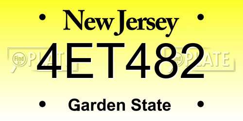 4ET482 New Jersey License Plate