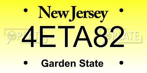 4ETA82 New Jersey License Plate